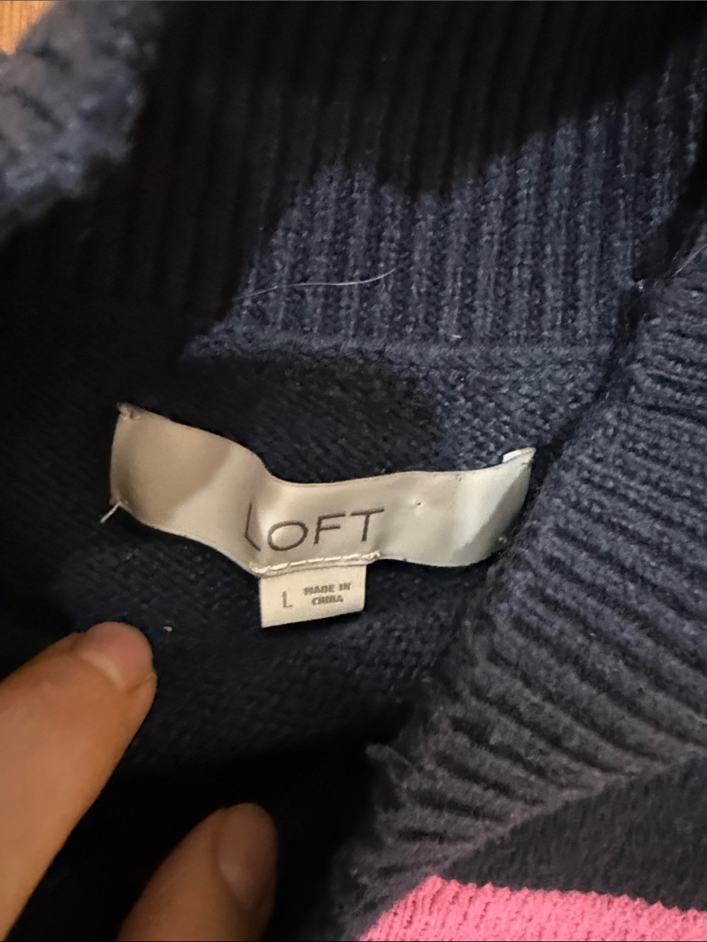 LOFT Navy and Pink Striped Sweater with buttons size large - Picture 2 of 11